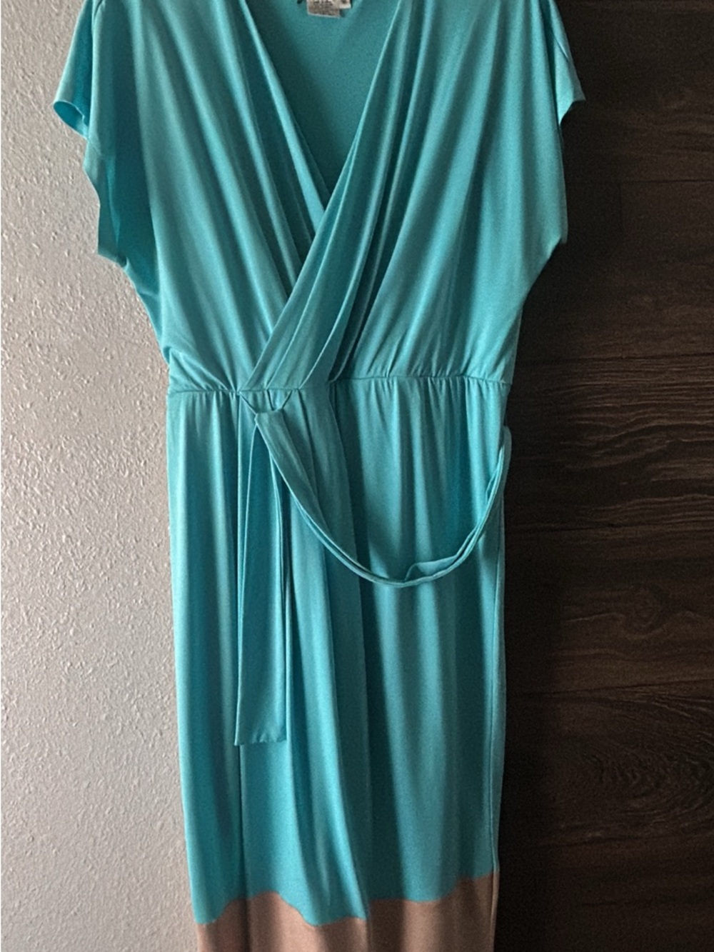 Maggy London Turquoise and Beige Colorblock Midi Dress